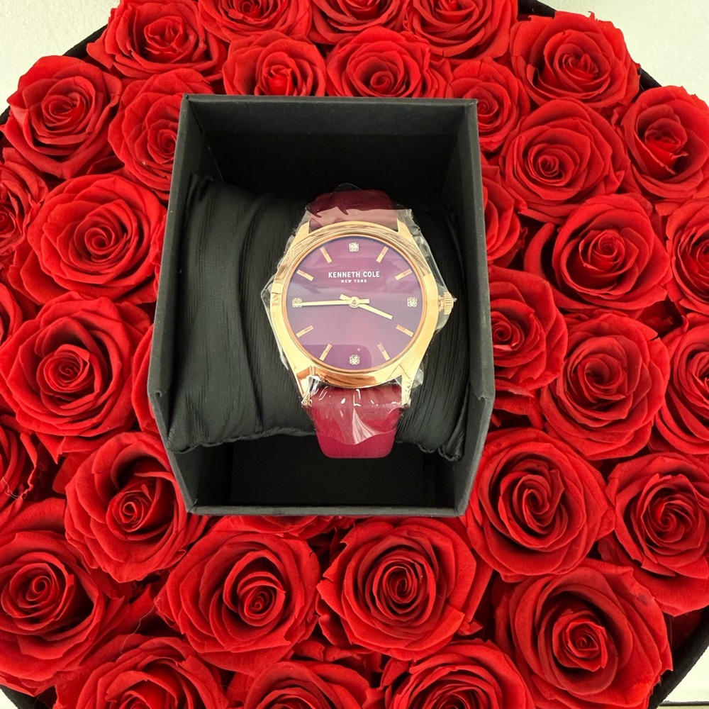 Kenneth Cole Rose Gold Case Burgundy Dial and Strap Watch